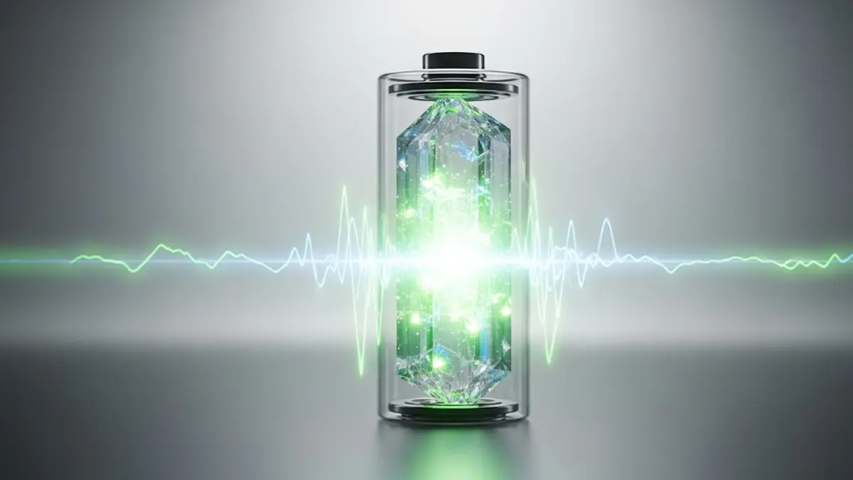 illustrazione stilizzata che mostra una batteria a forma di foglia verde luminosa