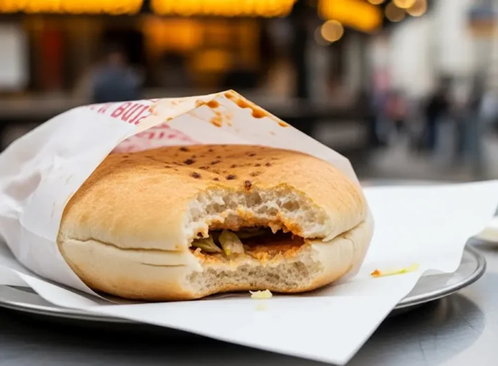 immagine in stile fotoreportage che mostra un panino di döner kebab vuoto