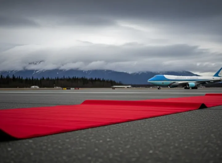 un tappeto rosso steso su una pista di atterraggio