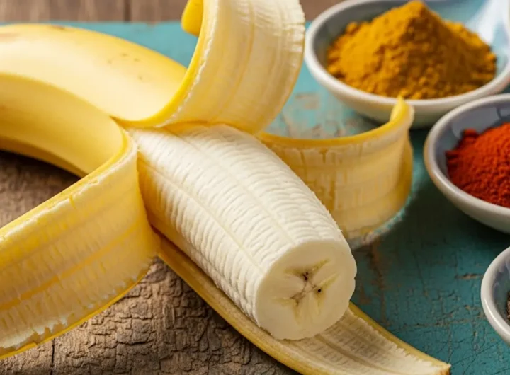 una banana sbucciata a metà