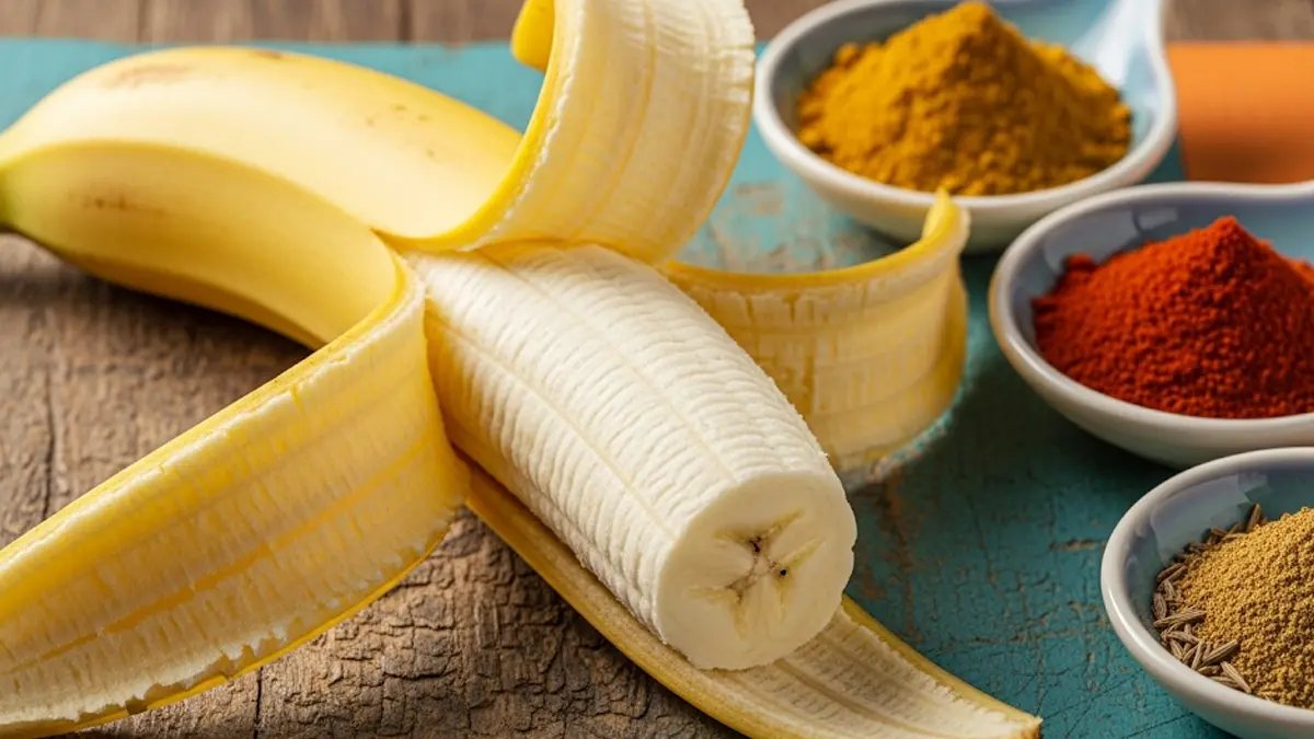 una banana sbucciata a metà