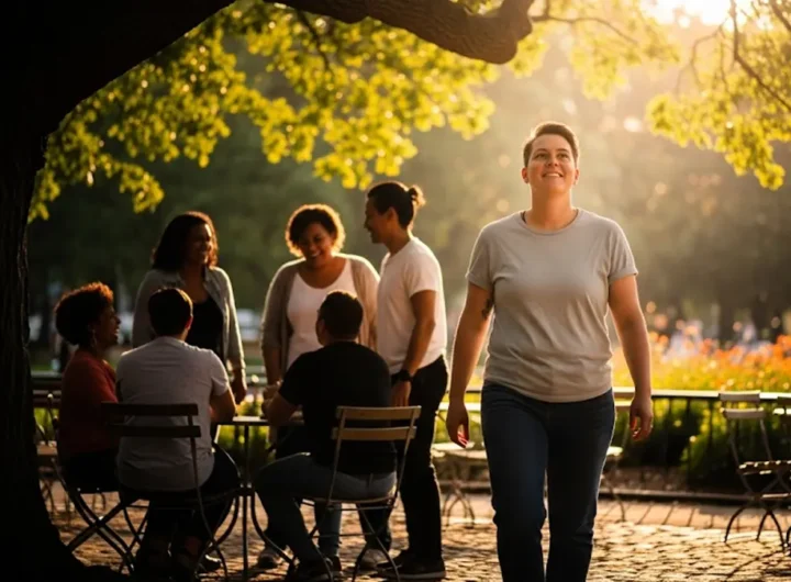 una persona che fa un passo avanti verso la luce e sorride