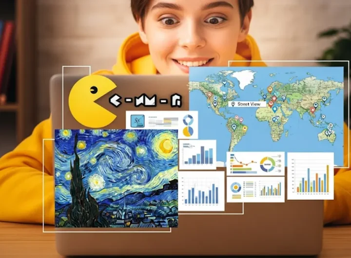 una persona sorridente e incuriosita di fronte a uno schermo di un laptop