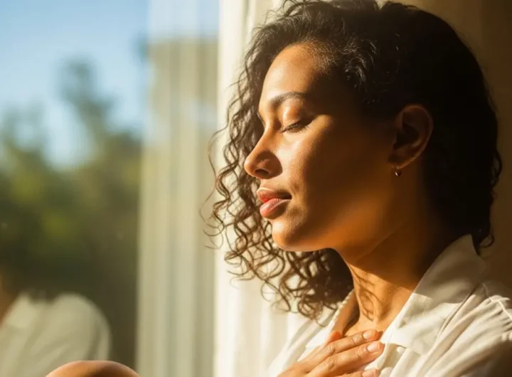 una persona vista di profilo seduta vicino a una finestra luminosa