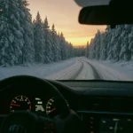 Auto che percorre in sicurezza una strada innevata in inverno
