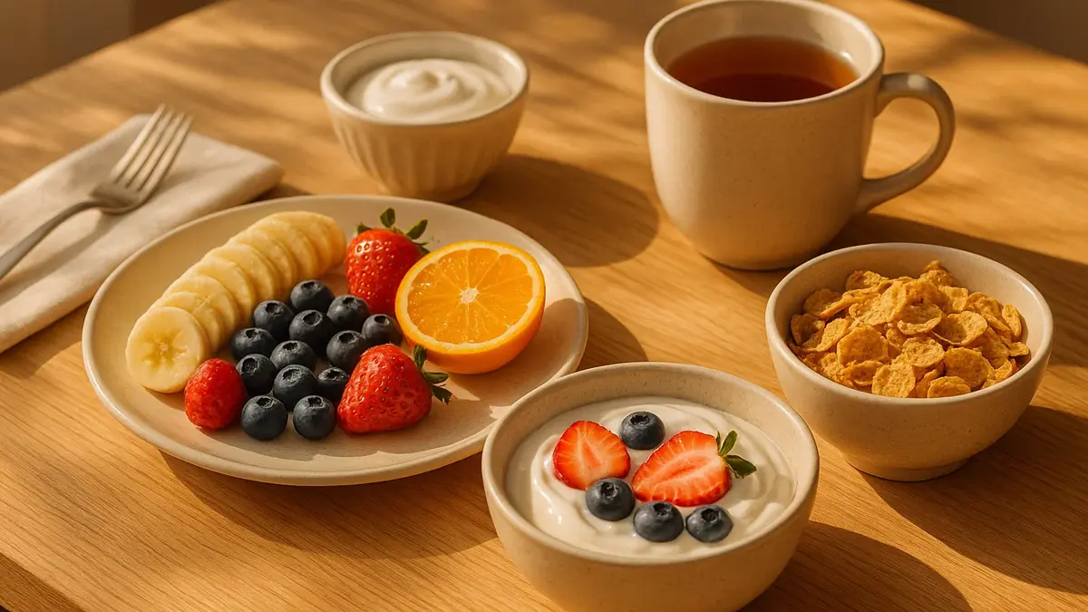 Colazione salutare servita al mattino con frutta