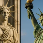 Confronto tra la statua La Legge Nuova sul Duomo di Milano e la Statua della Libertà di New York