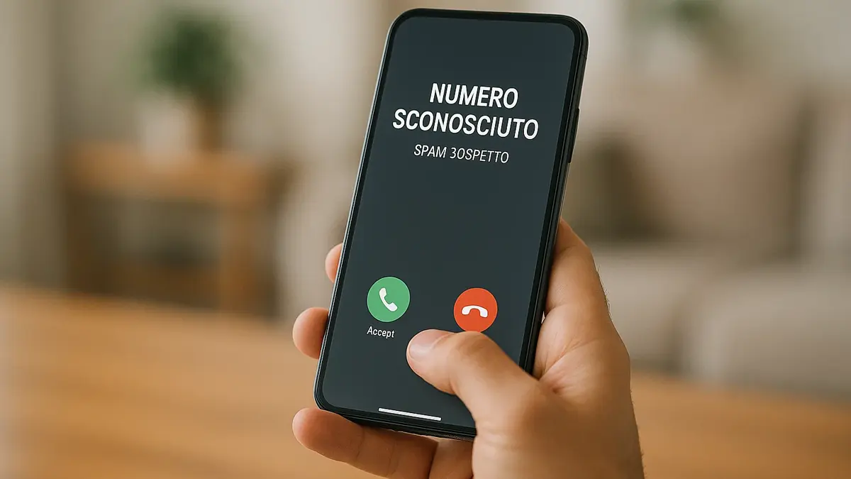Donna che blocca una chiamata indesiderata da un call center sul suo smartphone