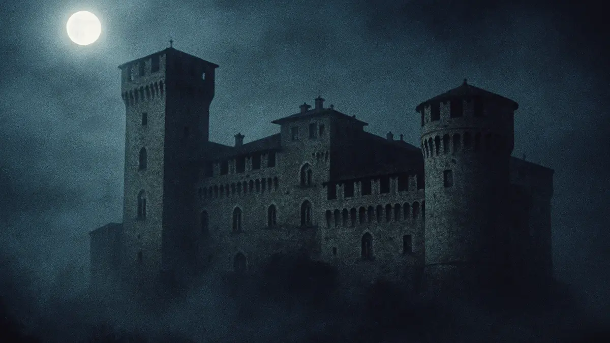 Foto suggestiva di un vecchio castello italiano avvolto nella nebbia