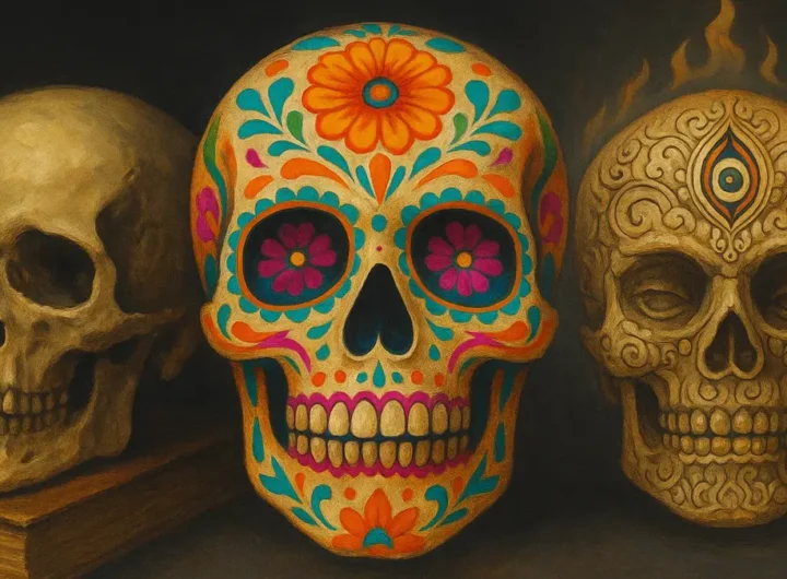 Il simbolo del teschio rappresentato in diversi stili culturali