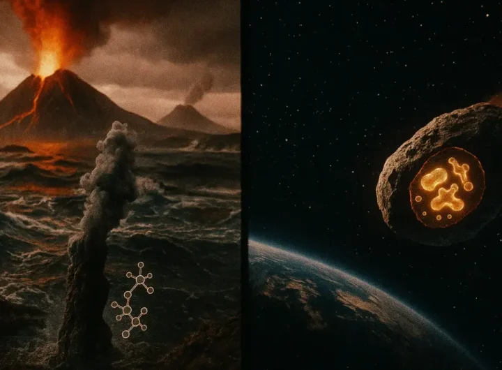 Illustrazione schematica che mostra le due ipotesi su origine della vita