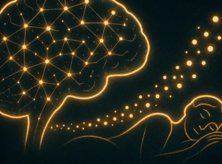 Illustrazione scientifica del cervello umano con aree colorate che evidenziano i circuiti neurali del sonno