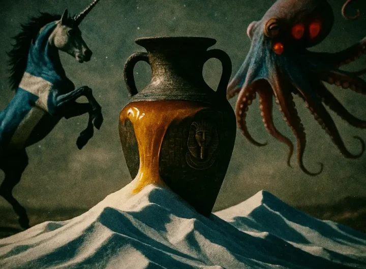 Illustrazione surreale con elementi di vari fatti strani