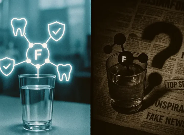 Immagine concettuale che mostra il contrasto tra la scienza della fluorizzazione