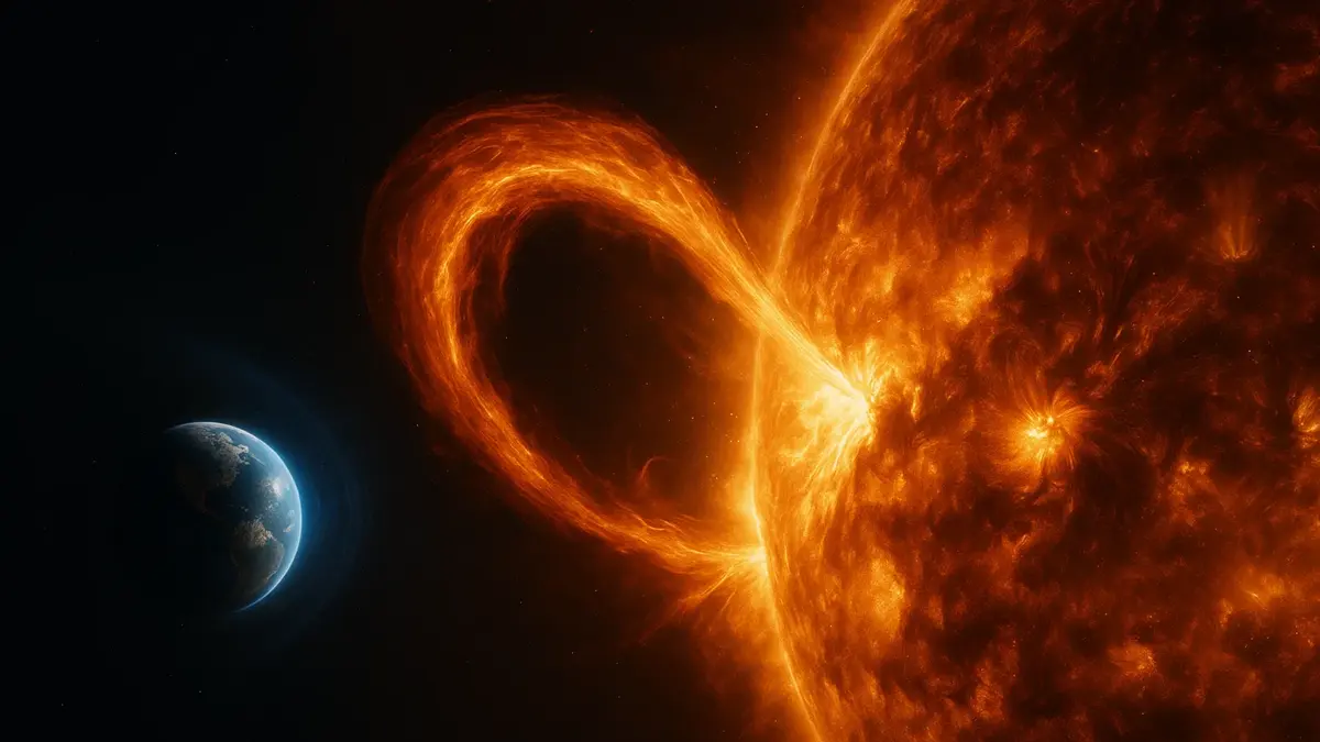 Immagine di un imponente eruzione solare che si proietta nello spazio