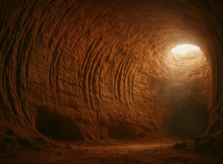 Interno di una paleotana in Brasile con evidenti segni di artigli sulle pareti