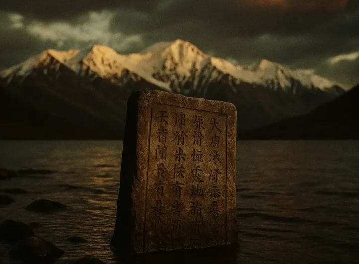 Lastra di pietra con antiche iscrizioni cinesi