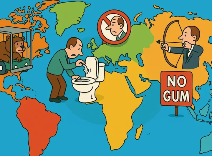 Mappa del mondo con icone di divieti bizzarri