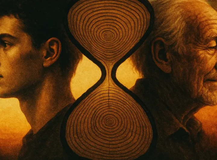 Primo piano di un volto sereno che mostra i segni del tempo