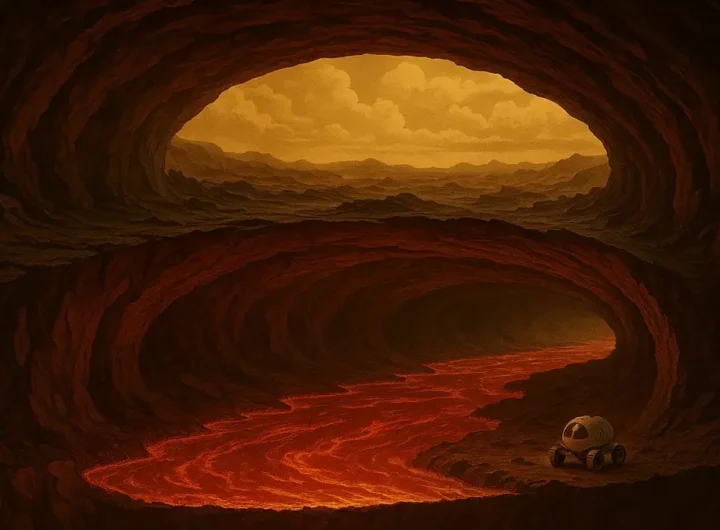 Sezione trasversale di un gigantesco tunnel di lava su Venere