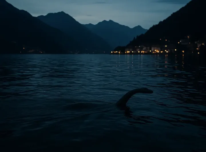 Silenziosa superficie del Lago di Como con una misteriosa ombra scura