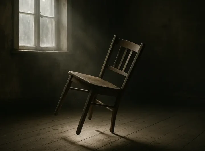 Stanza vuota con sedia spostata a suggerire un fenomeno poltergeist inspiegabile