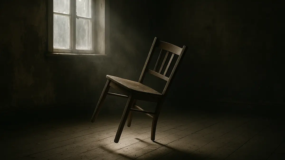 Stanza vuota con sedia spostata a suggerire un fenomeno poltergeist inspiegabile