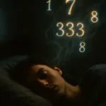 Una persona dorme mentre numeri luminosi e onirici