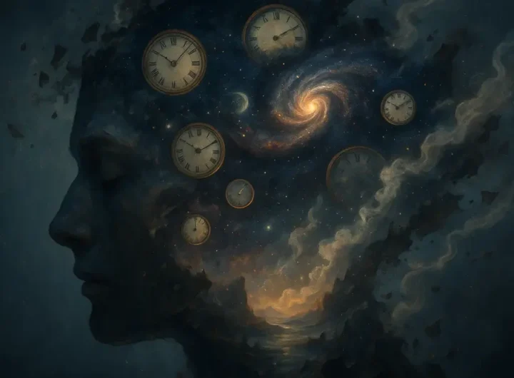 Una rappresentazione surreale di un volto che si dissolve in una nebbia colorata