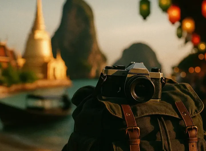 Una tradizionale barca long-tail thailandese ormeggiata in acque cristalline