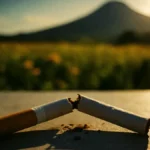 Uomo che spezza una sigaretta a metà con determinazione