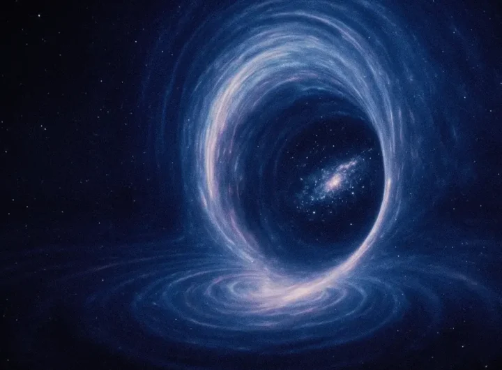 Visualizzazione artistica di un wormhole che collega due galassie o universi distinti