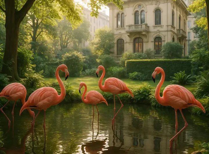 fenicotteri rosa nel giardino di villa invernizzi milano