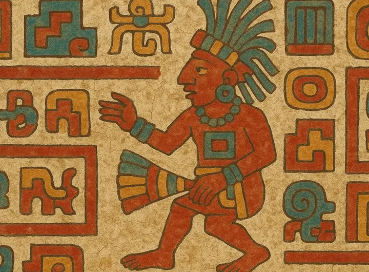 Affresco con simboli e geroglifici in stile Teotihuacan