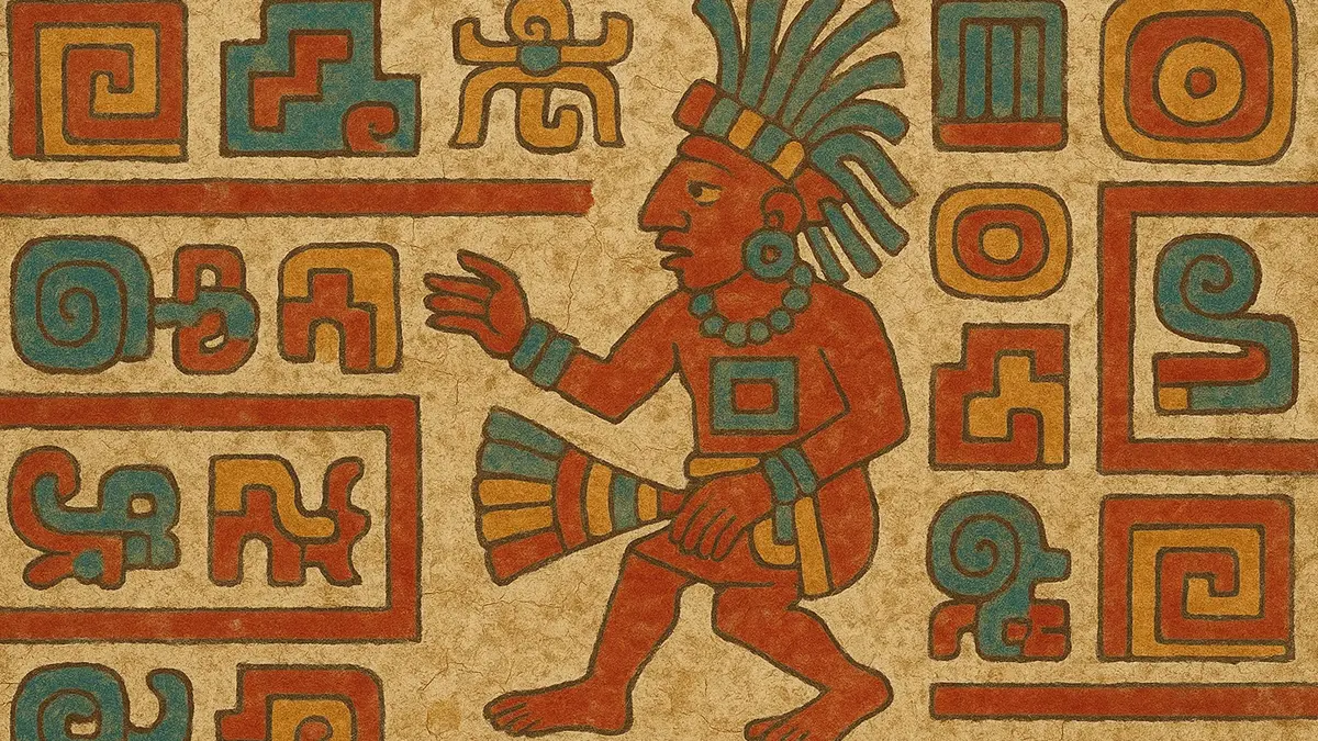 Affresco con simboli e geroglifici in stile Teotihuacan