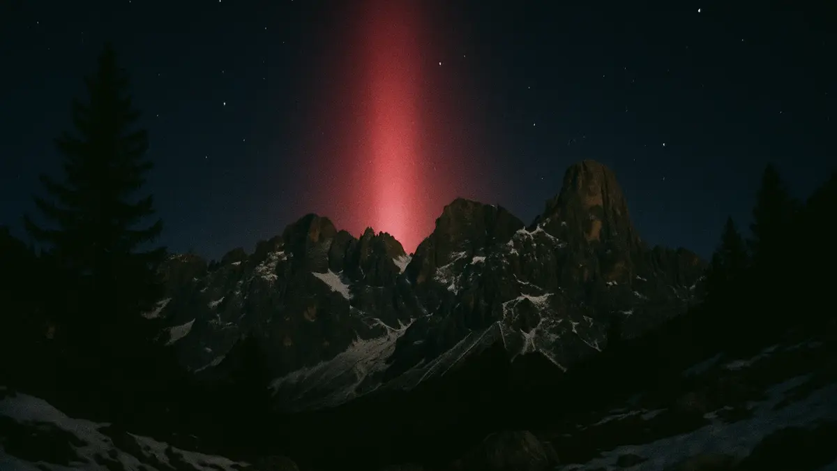 Aurora boreale rossa su orizzonte nord in Italia