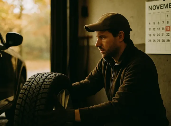 Auto in officina durante il cambio gomme invernali 2025