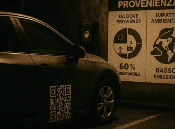 Batteria auto elettrica con codice QR e dettagli visibili