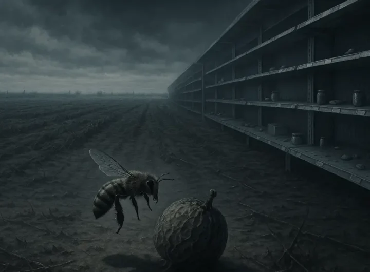 Campo agricolo desolato e scaffali vuoti