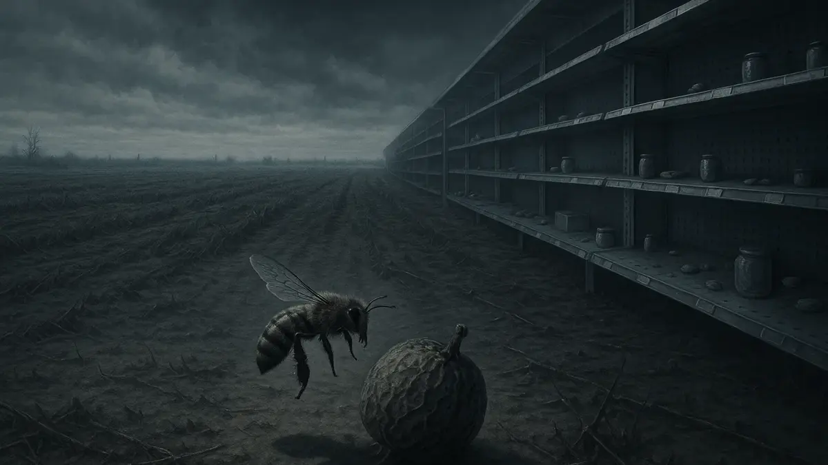 Campo agricolo desolato e scaffali vuoti