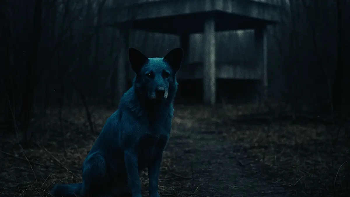 Cane randagio dal pelo blu intenso all'interno della Zona di Esclusione di Chernobyl