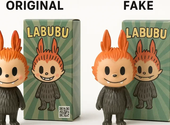 Confronto tra scatola Labubu originale e versione fake