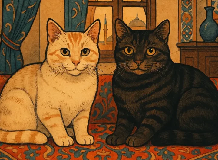 Coppia di gatti domestici con espressione affettuosa o regale