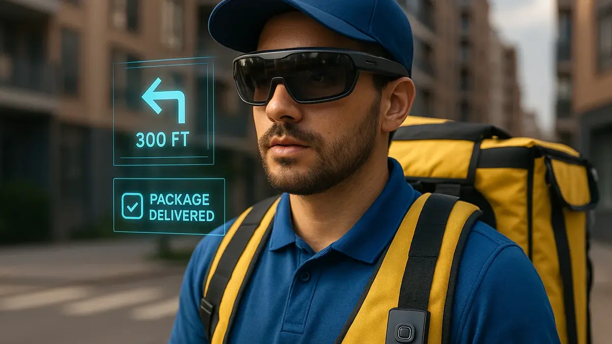 Corrieri che indossano occhiali AR