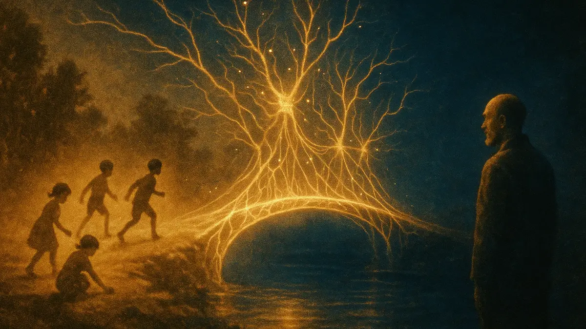 Dettaglio di un cervello illuminato mentre rievoca un ricordo caldo