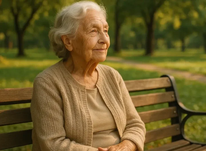 Donna anziana sorridente e serena