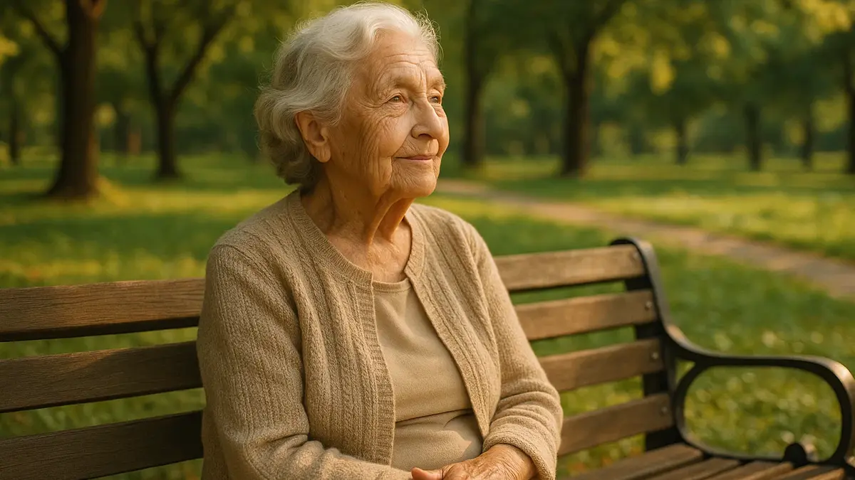 Donna anziana sorridente e serena