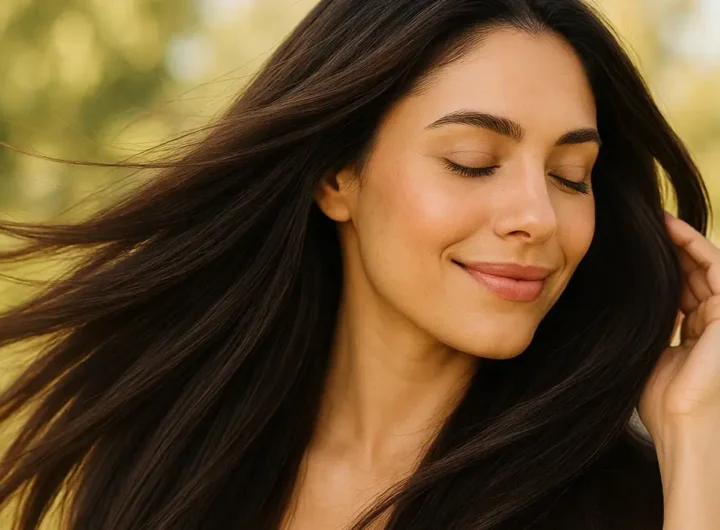 Donna con capelli lunghi e sani