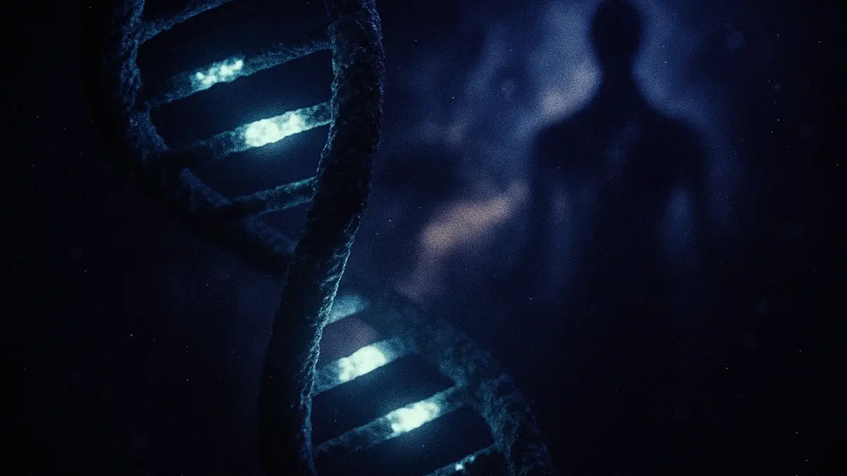 Filamento di DNA con segmenti luminosi cosmici