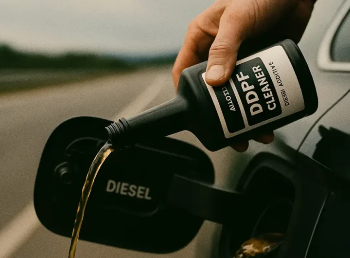 Flacone di additivo diesel pulitore DPF versato nel serbatoio